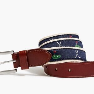 J Crew Factory golf clubs and tees canvas navy ribbon with leather Sz 34
